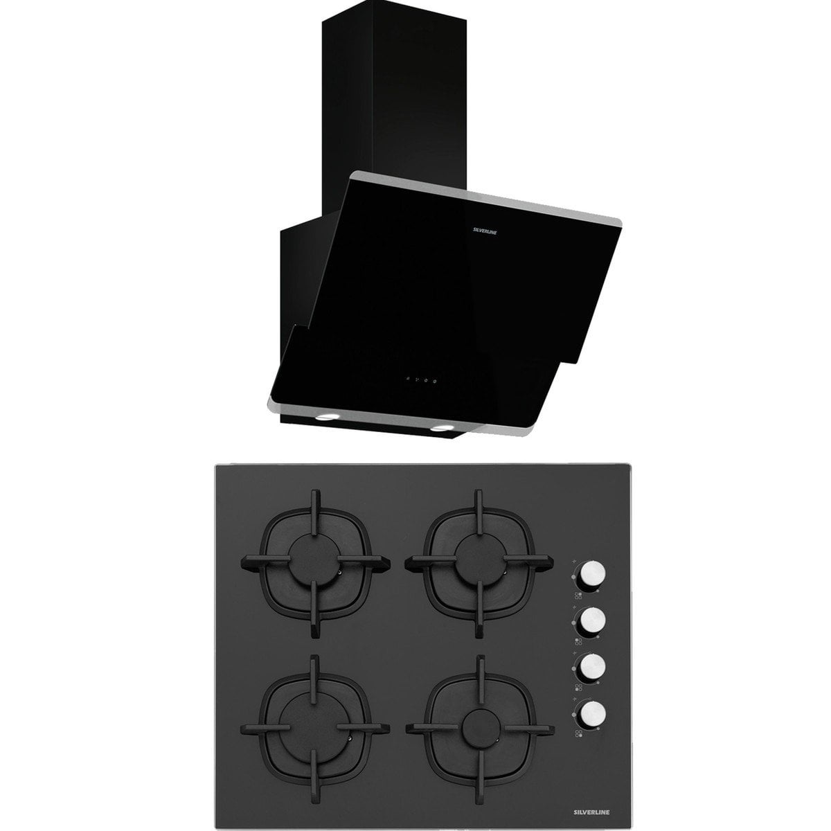 Silverline CS5343B01 Ocak-3490 Davlumbaz Siyah Cam Ankastre Set