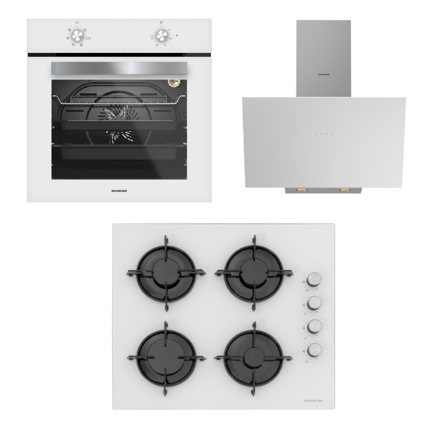 Silverline BO6501W01 Fırın-CS5349W01 Ocak-3481 Davlumbaz Beyaz Cam Ankastre Set