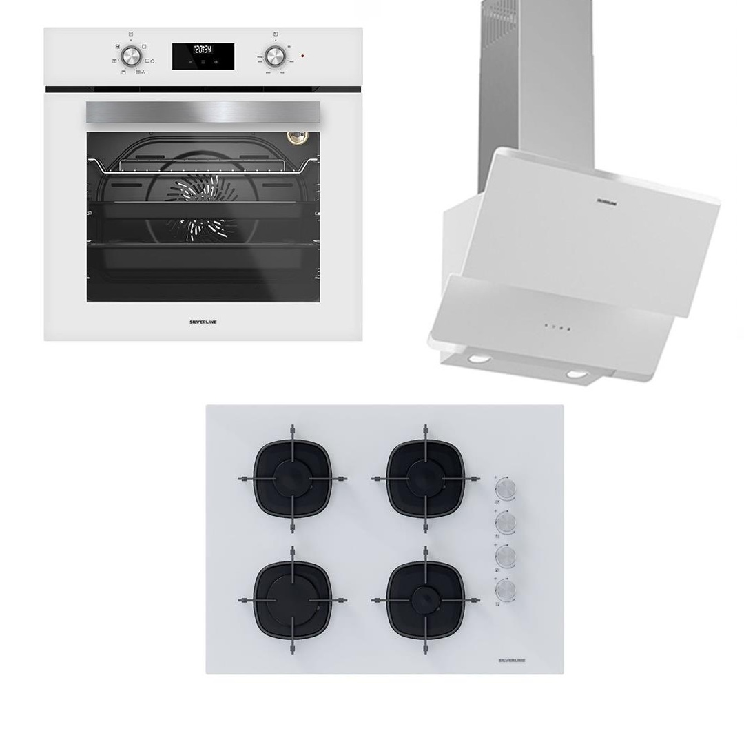 Silverline 3490 Davlumbaz-CS5665W01 Ocak-BO6502W02 Fırın Beyaz Cam Ankastre Set