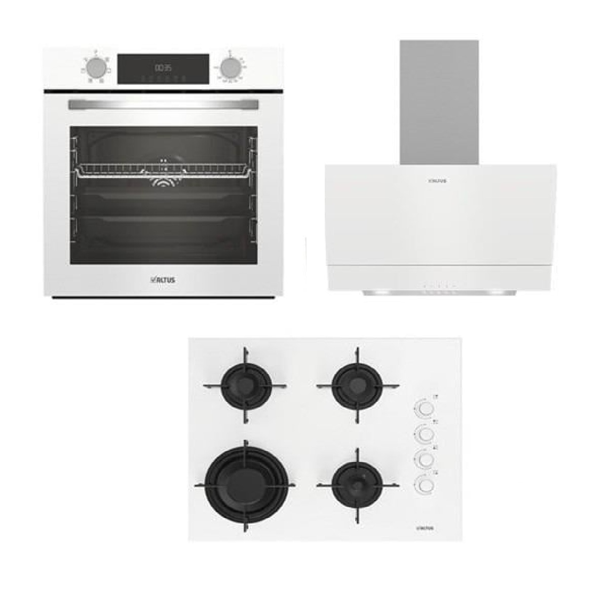Altus ALA 322 W Fırın-ALA 189 DW Ocak-ALA 510 W Davlumbaz Beyaz Cam Ankastre Set