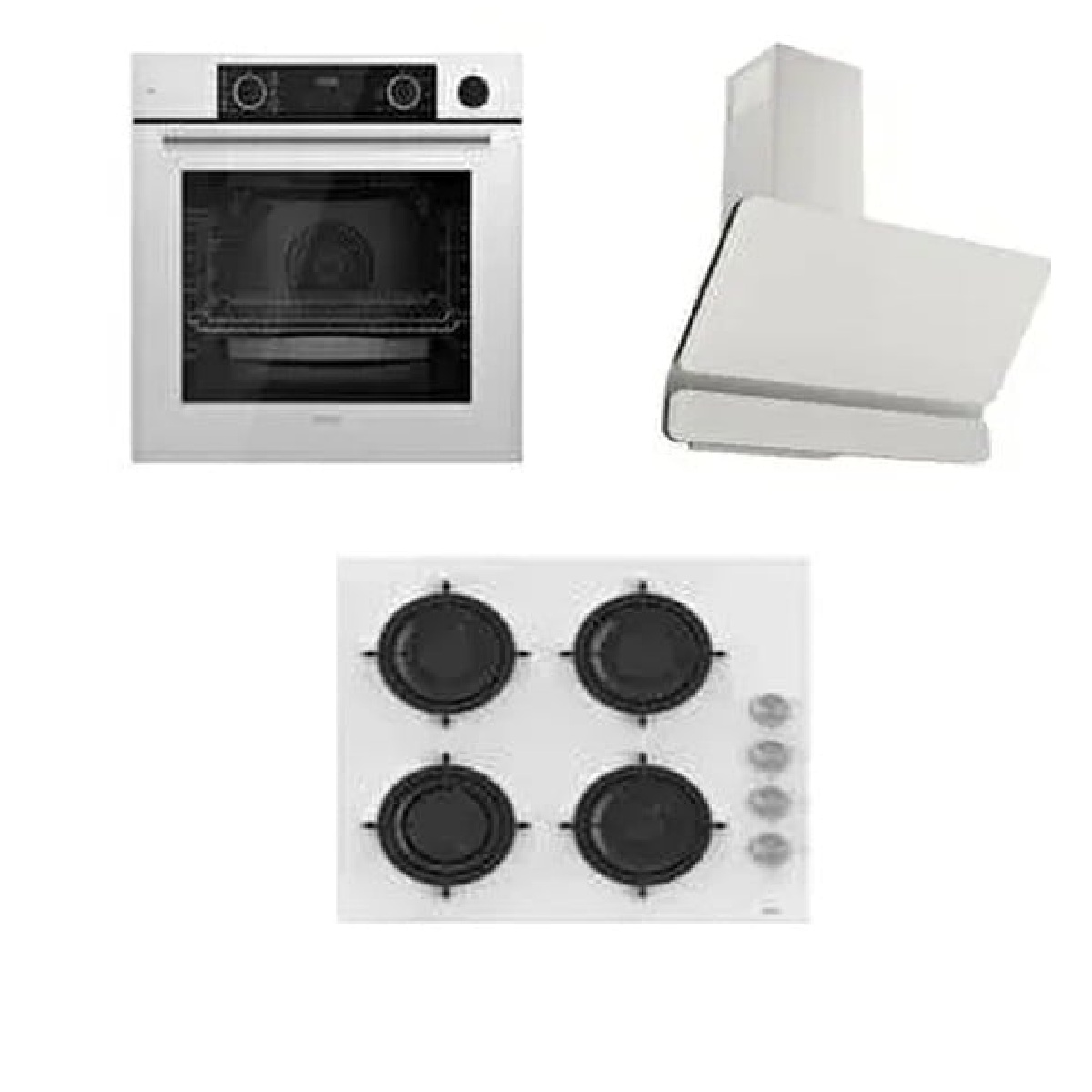Ferre D081 Davlumbaz-CS206 Ocak-XE64CB Fırın Beyaz Cam Ankastre Set