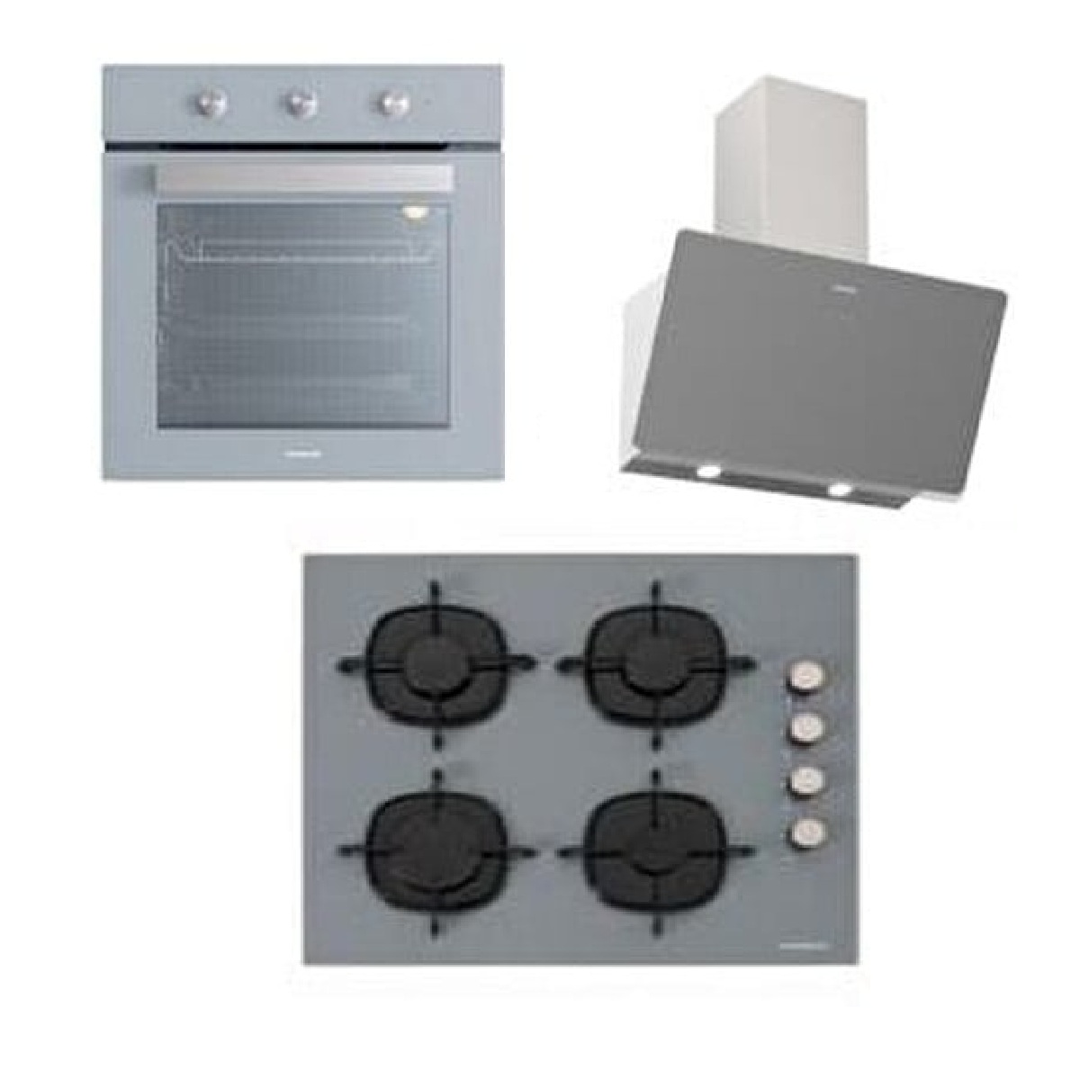 Silverline CS5335S01 Ocak-BO6503S01 Fırın-3457 Soho Davlumbaz Gri Cam Ankastre Set