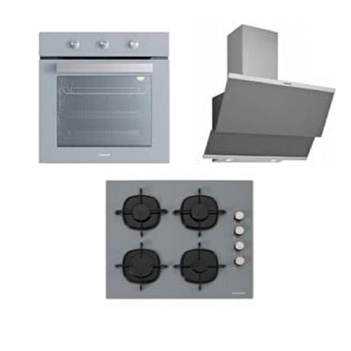 SilverlineCS5335S01 Ocak-BO6503S01 Fırın-3420 Classy Davlumbaz Gri Cam Ankastre Set